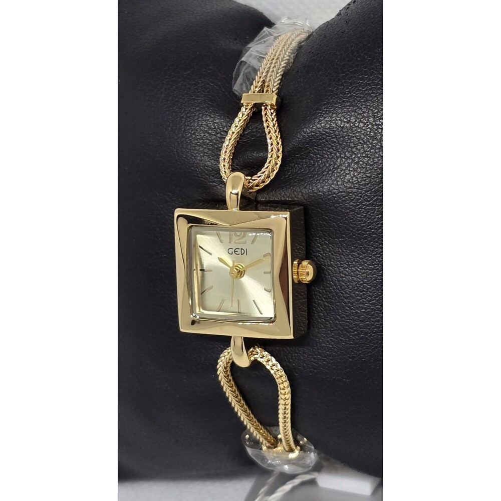 Women's Gedi Square Gold Tone Dial Quartz Chain Rope Bracelet Fashion Watch 08 - Picture 2 of 9